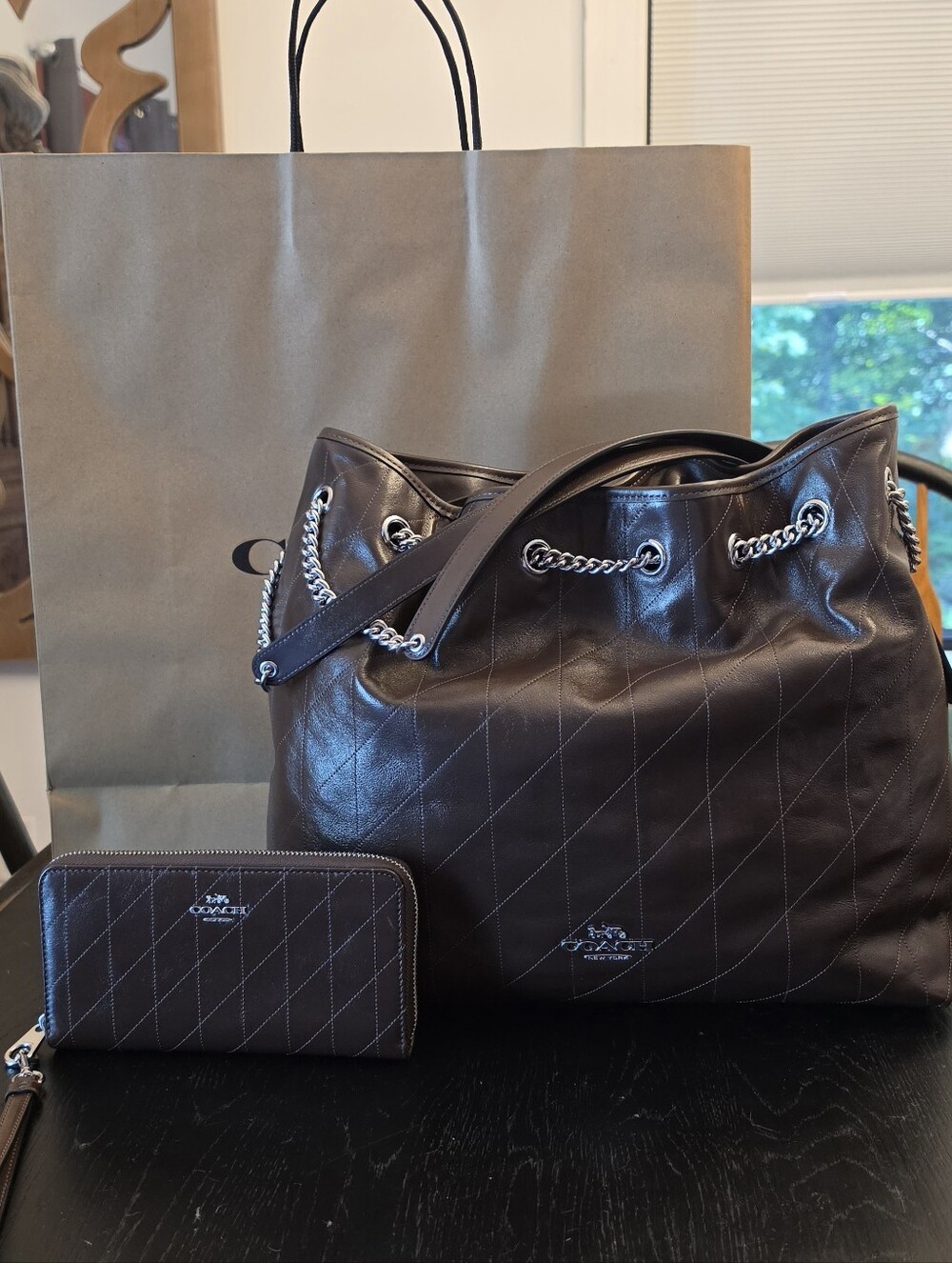 NWT Coach Large Evelyn Quilted Bag & Full Wallet Set - Maple